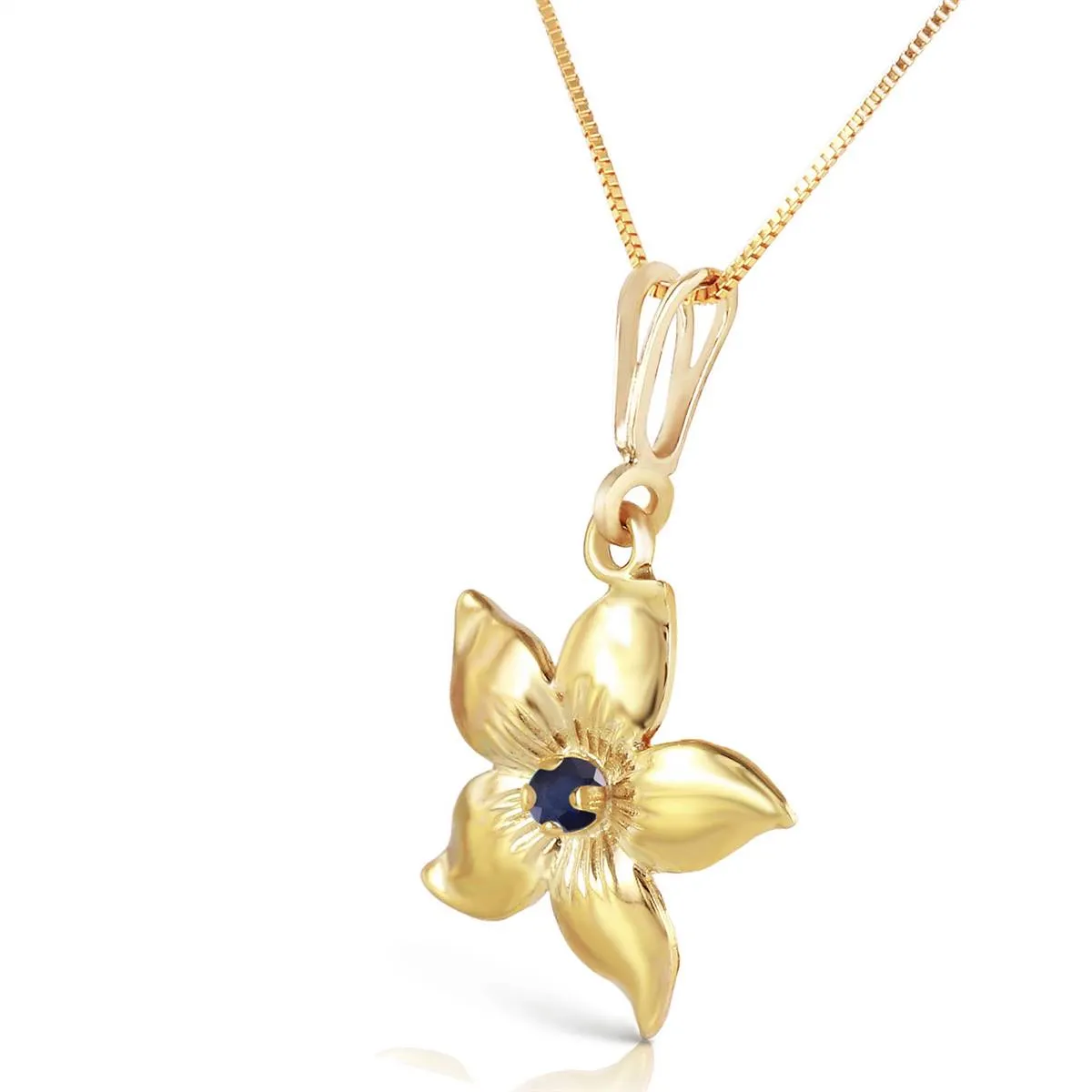 0.1 Carat 14K Solid Yellow Gold Flower Necklace Natural Sapphire