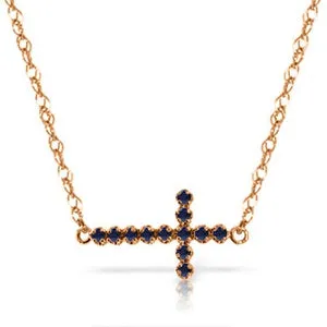 0.3 Carat 14K Solid Rose Gold Sapphire Horizontal Cross Necklace