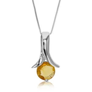 0.70 cttw Pendant Necklace, Citrine Pendant Necklace for Women in .925 Sterling Silver with Rhodium, 18 Inch Chain, Prong Setting