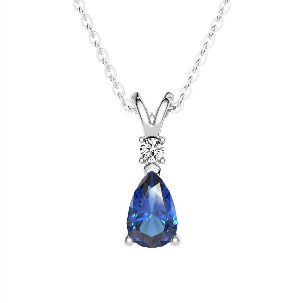 1 CT. Lab-Grown Sapphire Pear Shape Pendant with Diamond