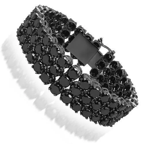 10K Solid Gold Black Rhodium Plated Mens Black Diamond Bracelet 75.00 Ctw