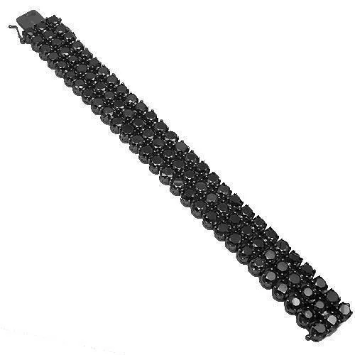 10K Solid Gold Black Rhodium Plated Mens Black Diamond Bracelet 75.00 Ctw