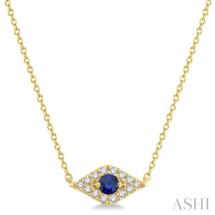 1/10 Ctw Evil Eye Round Cut Diamond & 2.60 MM Round Cut Sapphire Precious Petite Fashion Necklace in 10K Yellow Gold