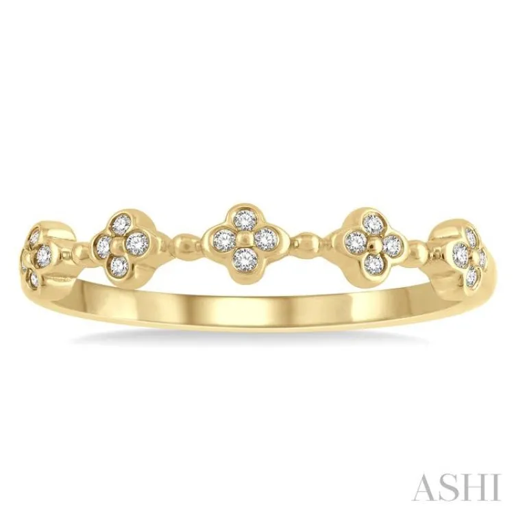 1/10 Ctw Floral Cutout Round Cut Diamond Stackable Fashion Band in 10K Yellow Gold