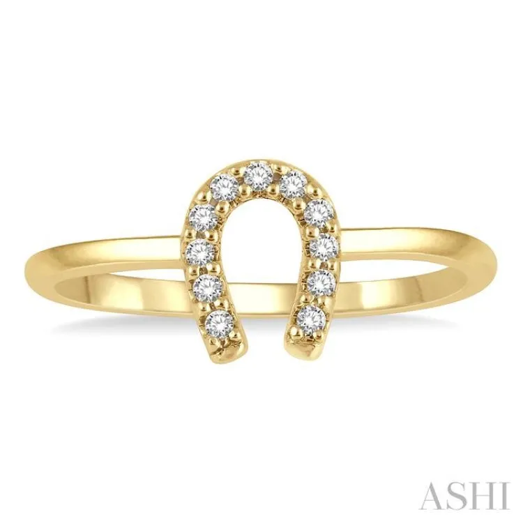 1/10 ctw Horseshoe Charm Round Cut Diamond Petite Fashion Ring in 14K Yellow Gold