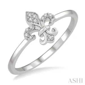 1/20 Ctw Fleur De Lis Round Cut Diamond Petite Fashion Ring in 10K White Gold