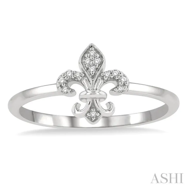 1/20 Ctw Fleur De Lis Round Cut Diamond Petite Fashion Ring in 10K White Gold