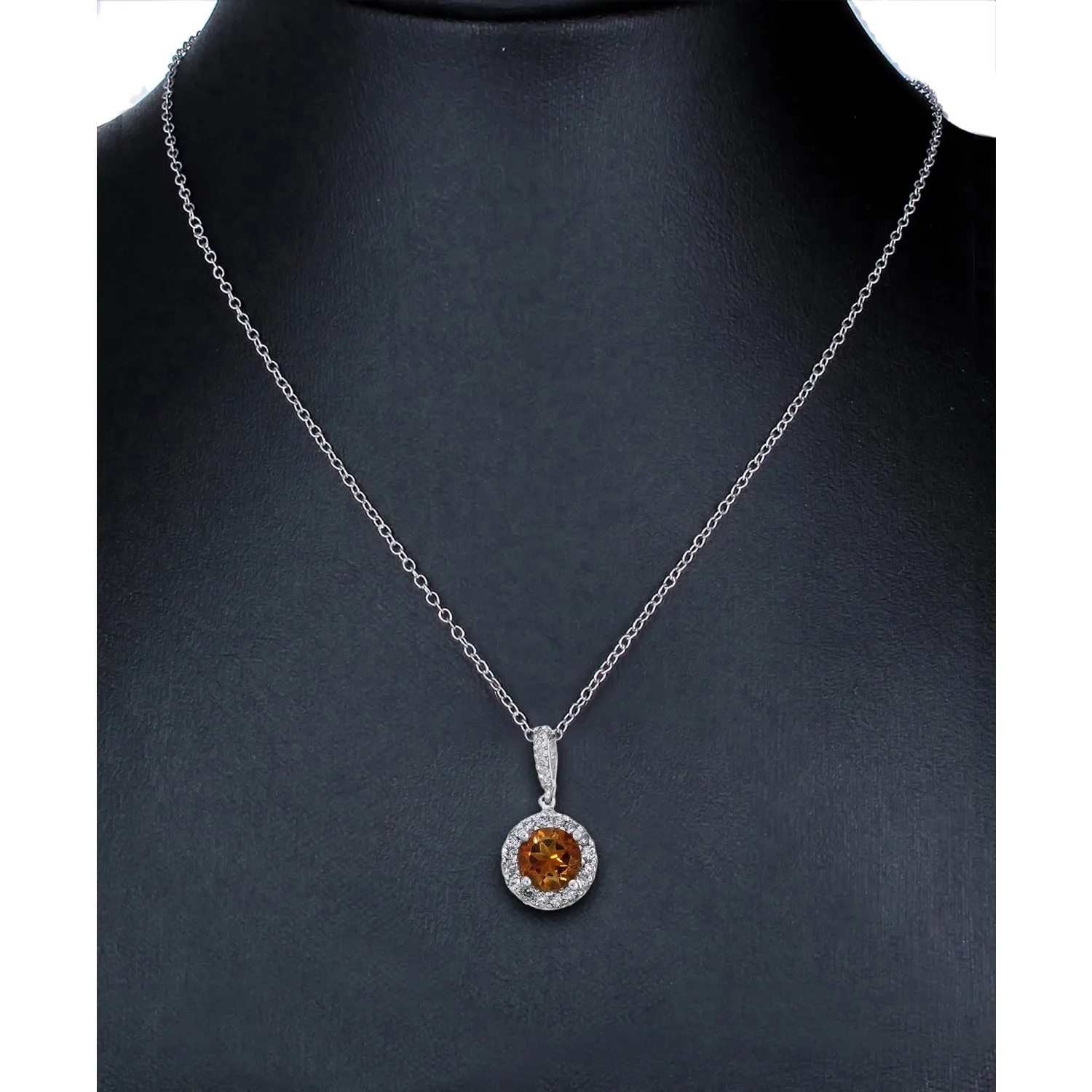 1.35 cttw Diamond Pendant, Citrine and Diamond Halo Pendant Necklace for Women in 14K White Gold with 18 Inch Chain, Prong Setting