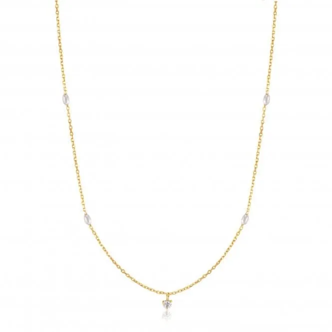 14ct Gold Pearl And White Sapphire Necklace NAU003-01YG