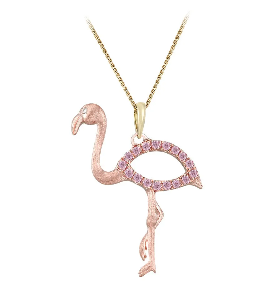 14k 2/tone Flamingo Pendant with Diamond and 17 Pastel Pink Sapphires