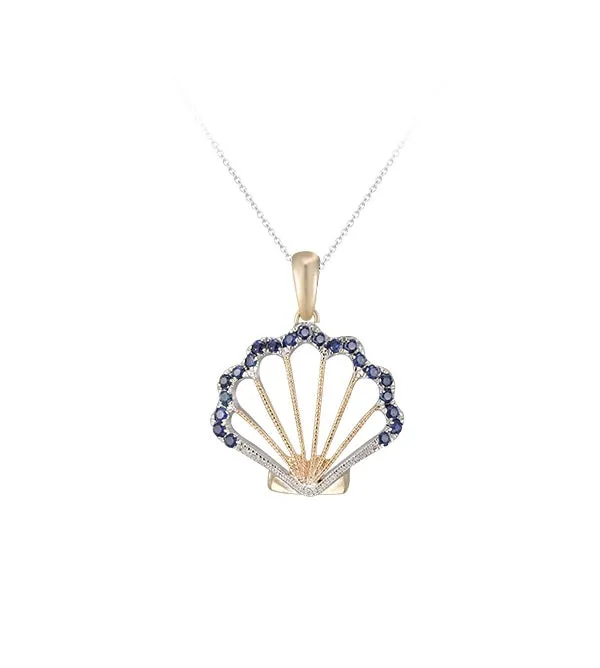 14k 2/tone Shell Pendant with 21 Blue Sapphires