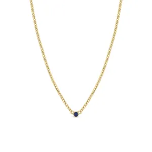 14k Blue Sapphire Bezel XS Curb Chain Necklace