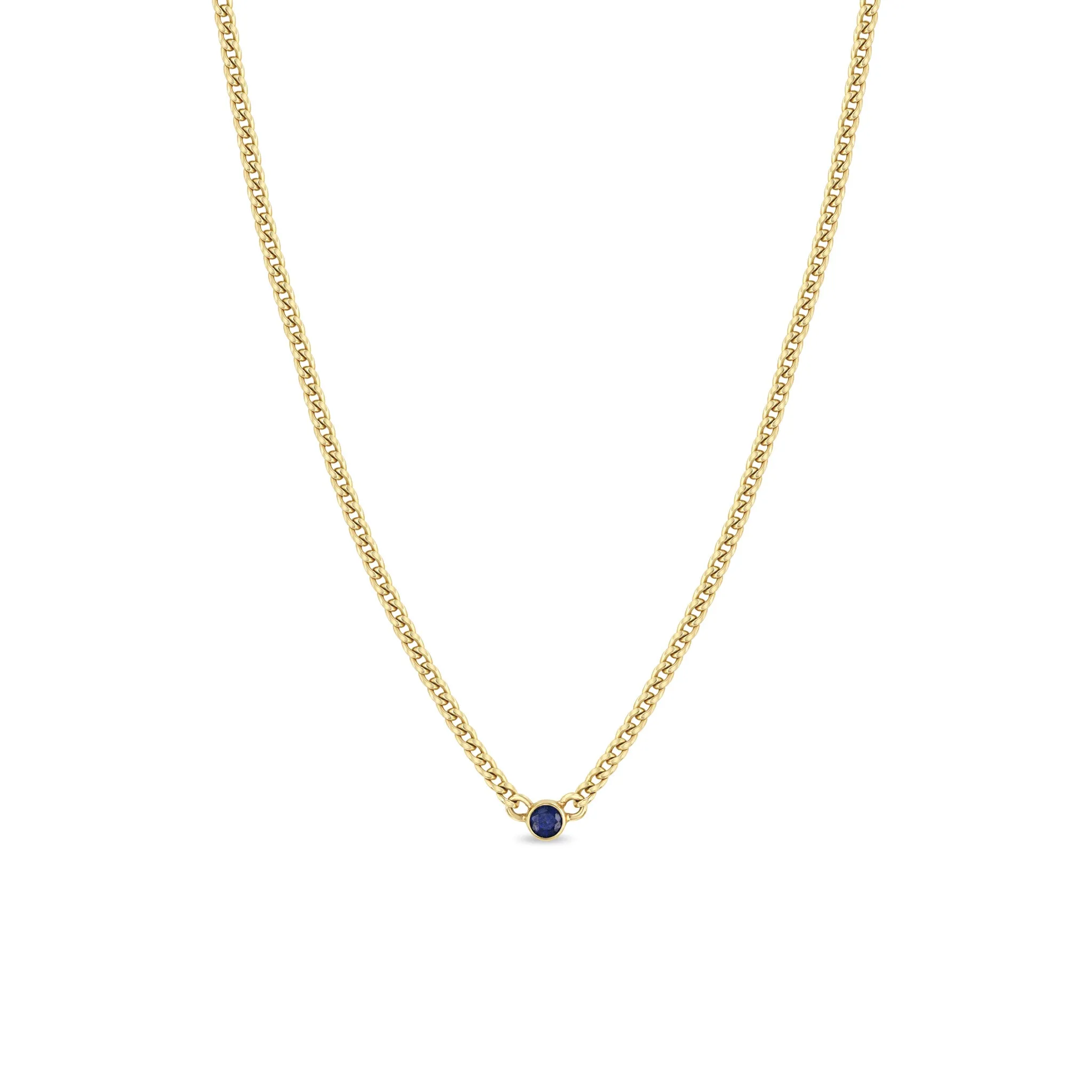 14k Blue Sapphire Bezel XS Curb Chain Necklace