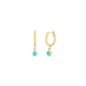 14k Dangling Turquoise Small Hinge Huggie Hoops