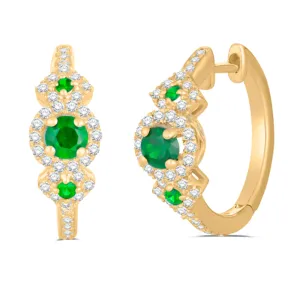 14k Emerald & Diamond Hoop Earrings