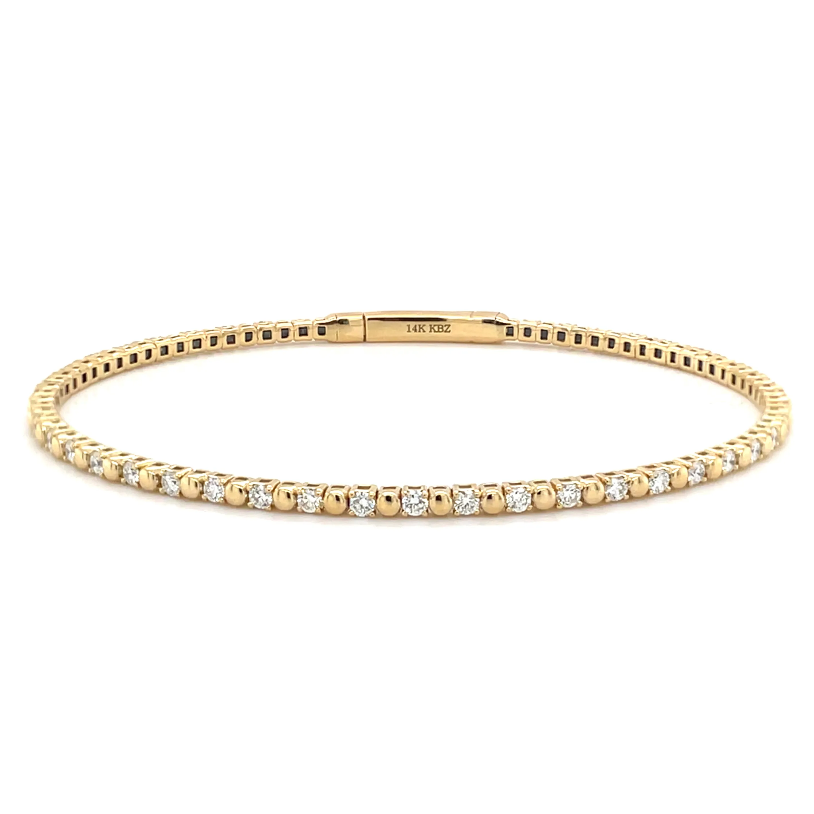 14k Gold & Diamond Flexible Beaded Bangle - 0.88ct