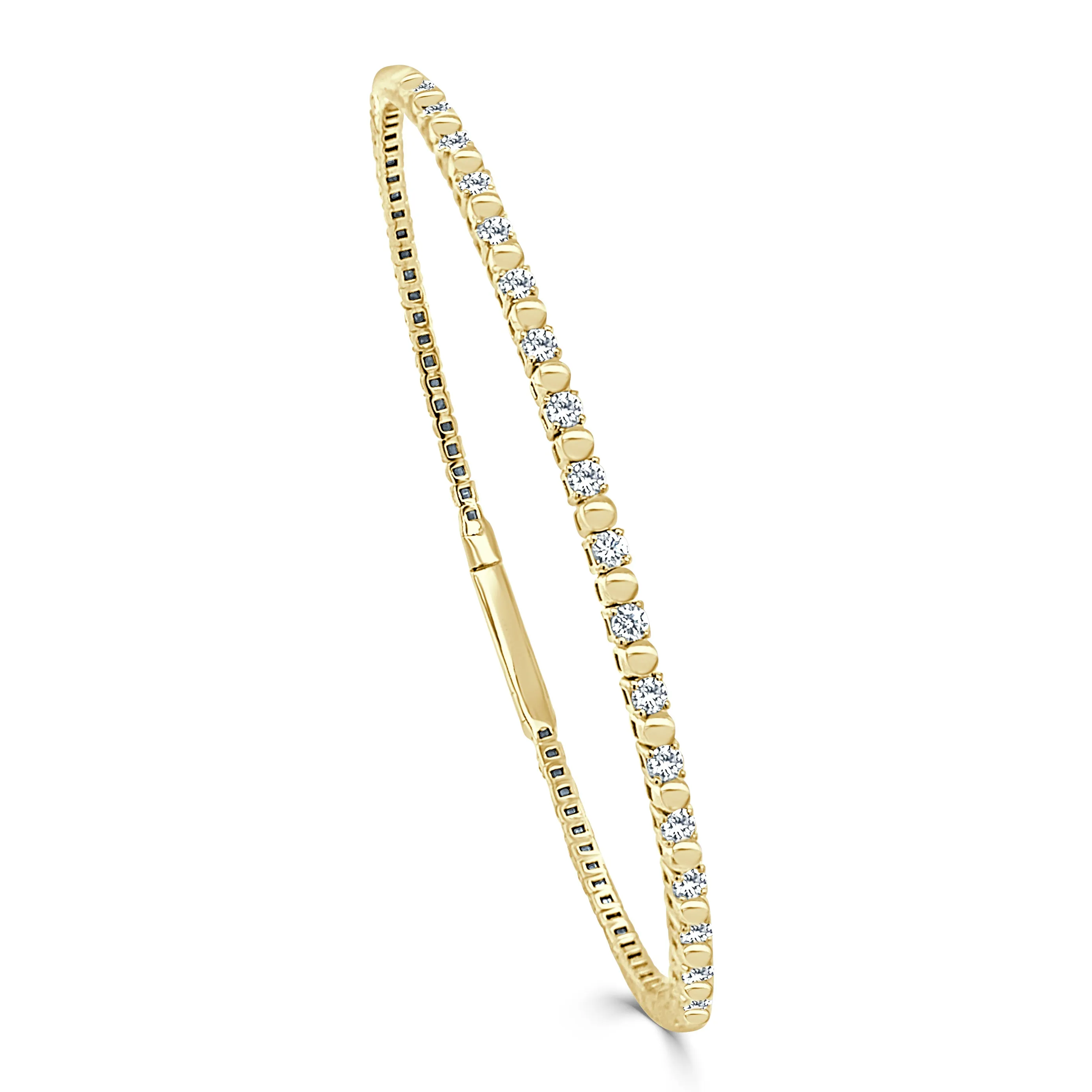 14k Gold & Diamond Flexible Beaded Bangle - 0.88ct