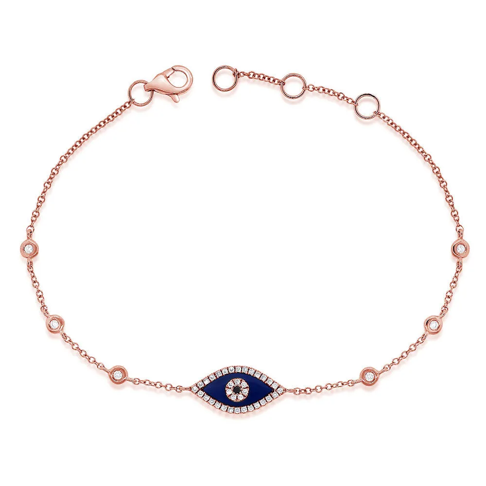 14k Gold & Diamond Lapis Evil Eye Bracelet- 0.07ct.