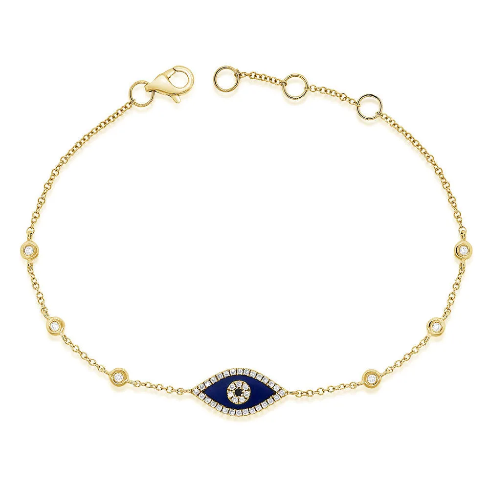 14k Gold & Diamond Lapis Evil Eye Bracelet- 0.07ct.