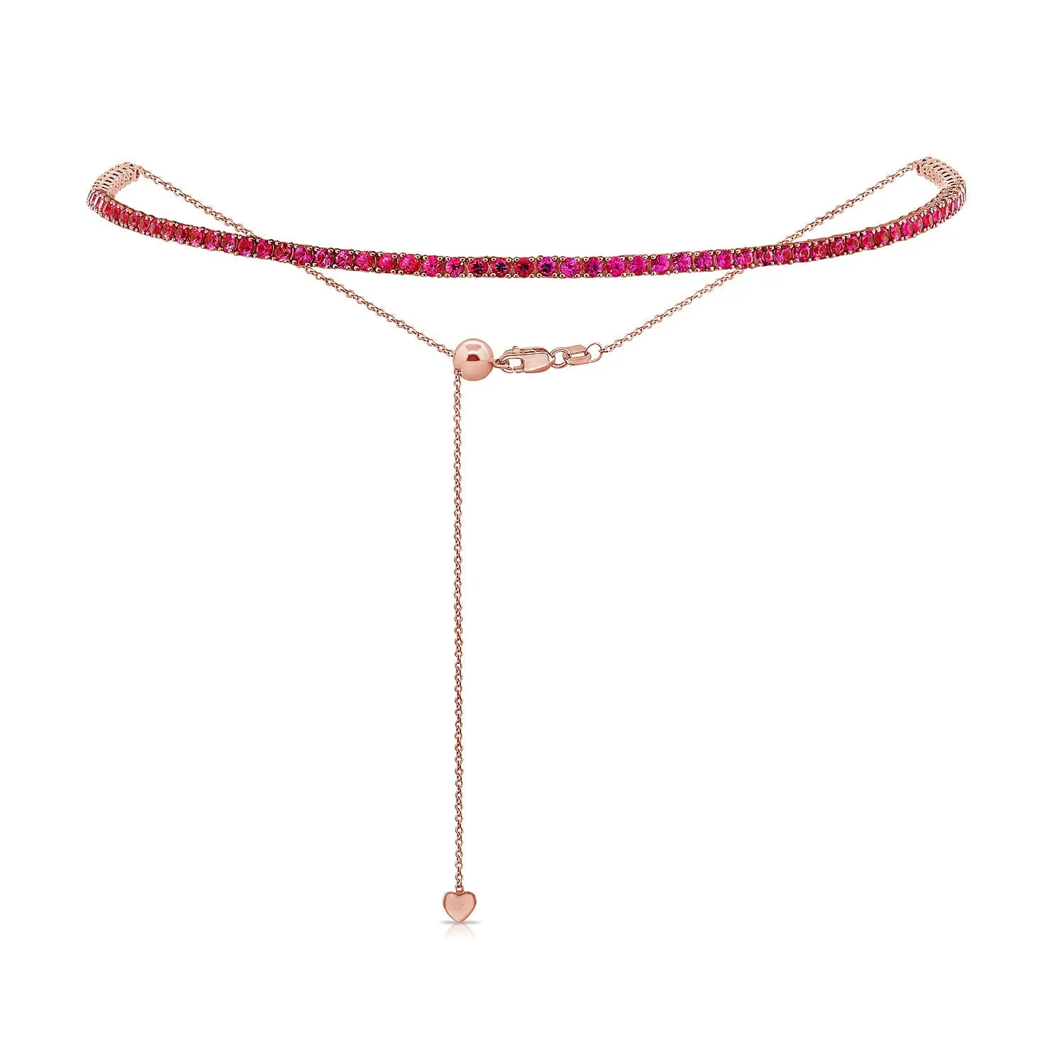 14k Gold & Red Ruby Adjustable Tennis Choker Necklace - 3.92ct