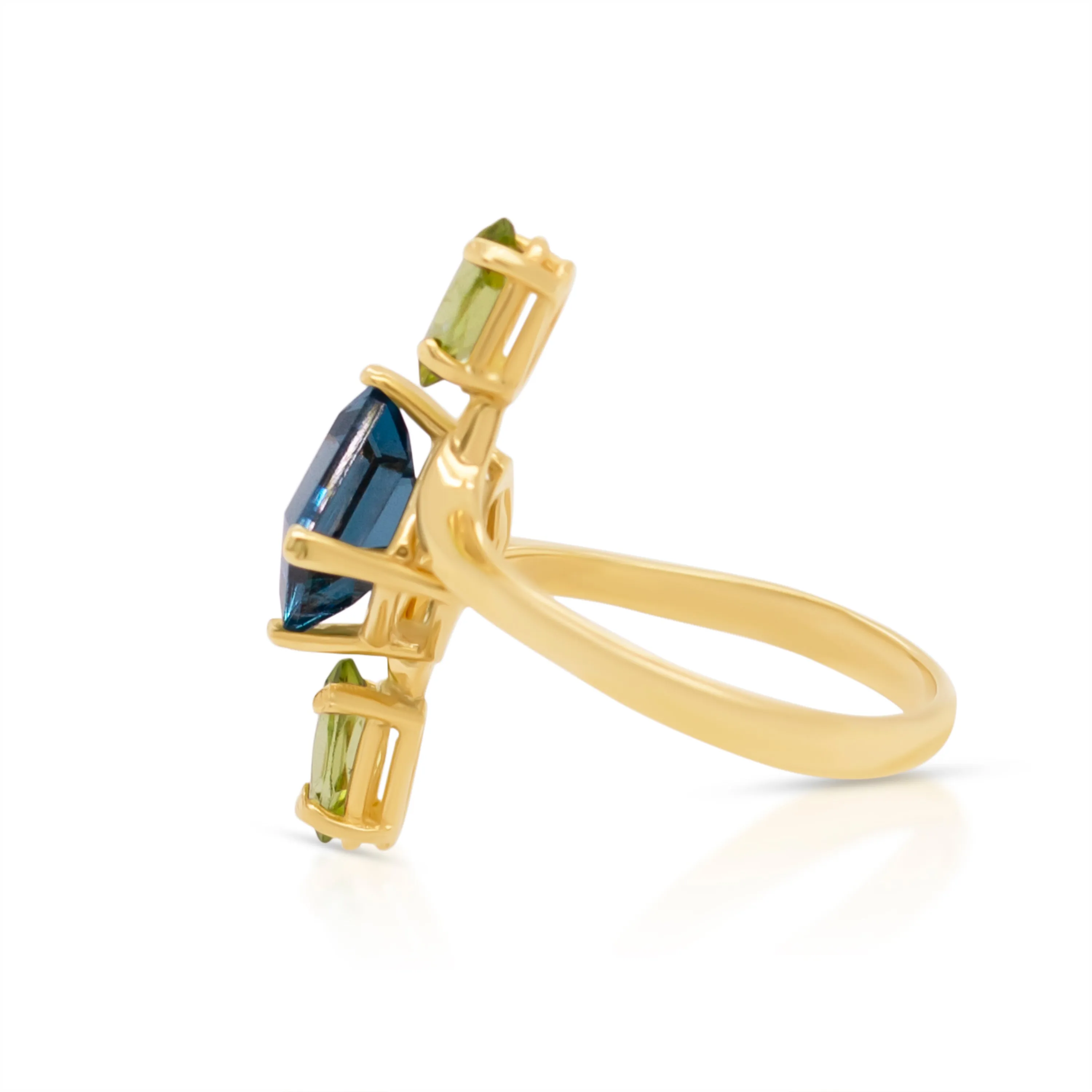 14K Gold London Blue Topaz and Peridot Geometric Ring