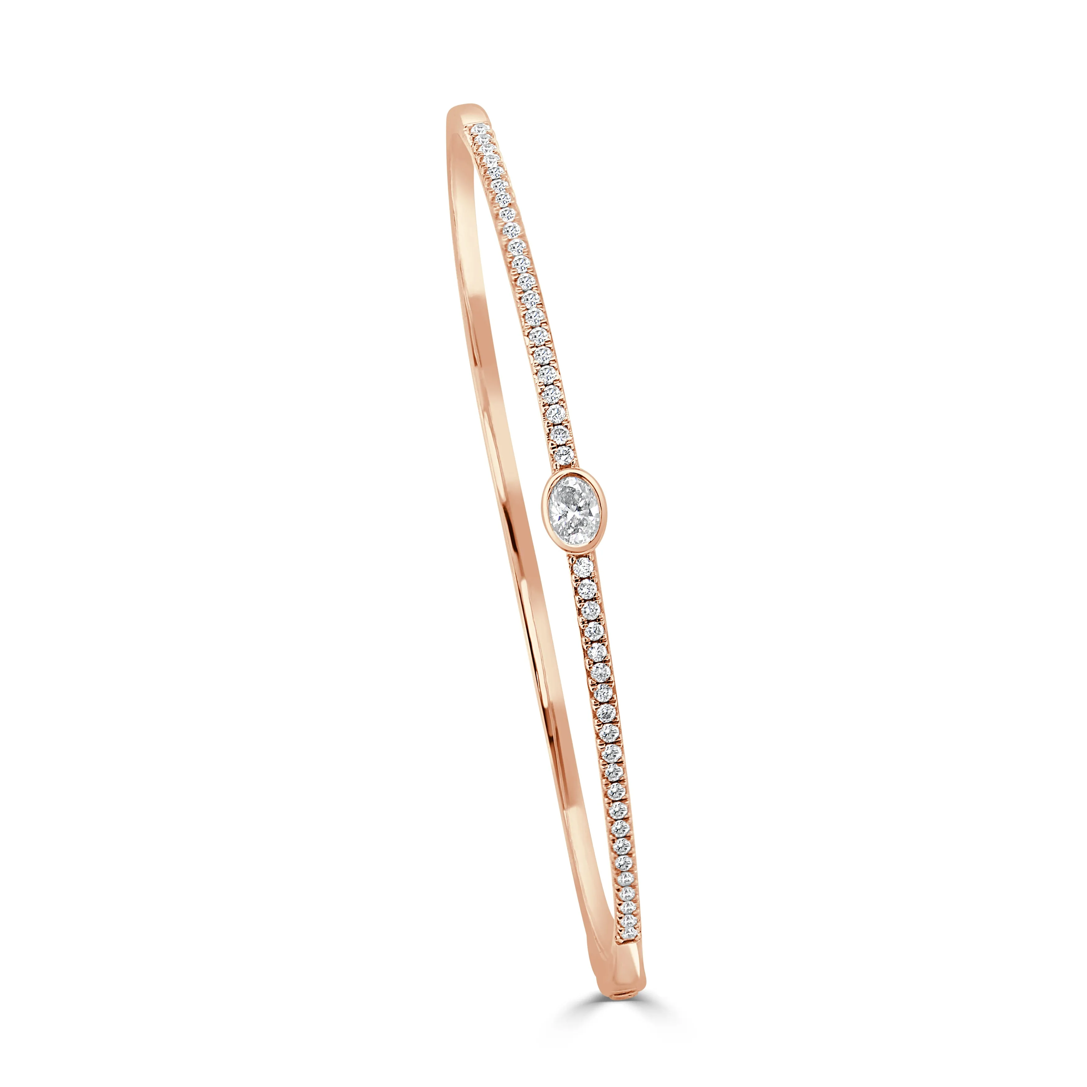 14K Gold Oval & Round Diamond Bangle - 0.66ct