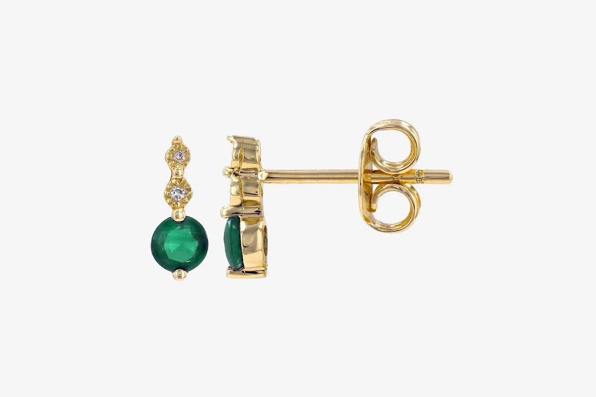 14k Gold Round Emerald & Diamond Earrings