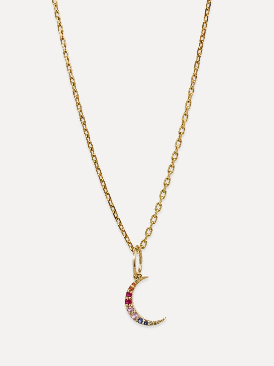 14K Rainbow Crescent Moon Charm