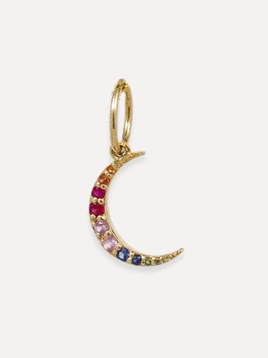 14K Rainbow Crescent Moon Charm