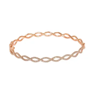 14K Rose Gold Diamond Bangle W/ VS Diamonds & Open Braid Band