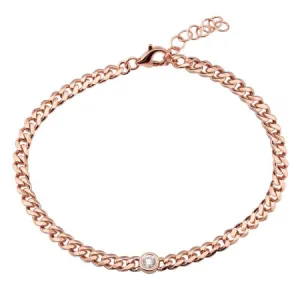 14K Rose Gold Diamond Bezel Curb Link Bracelet