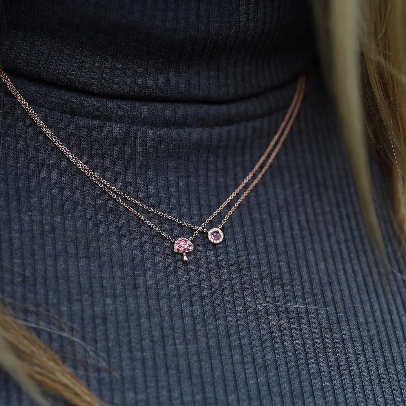 14k Ruby Mini Toadstool Necklace