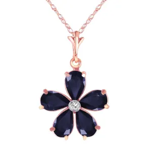 14K Solid Rose Gold Necklace w/ Natural Sapphires & Diamond