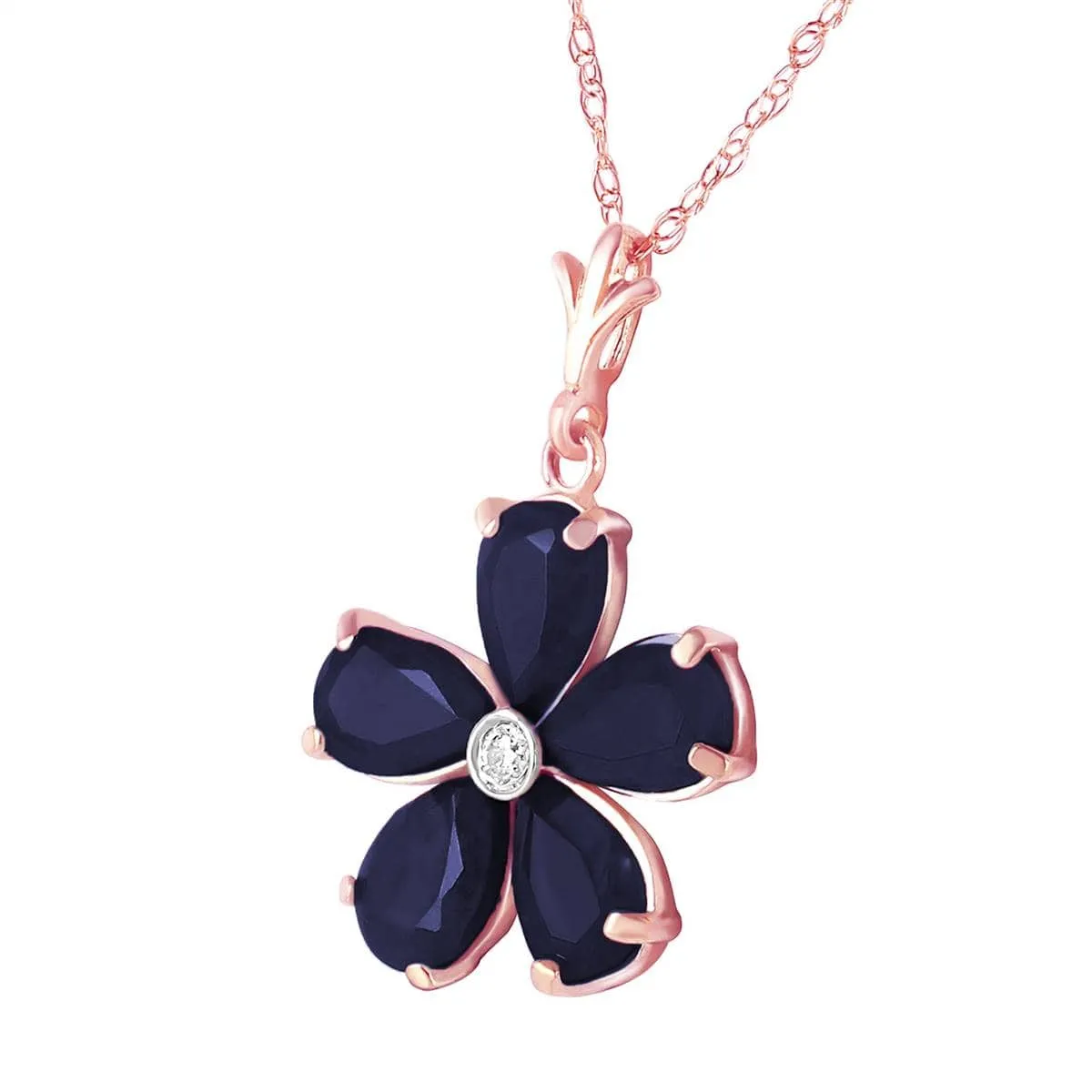 14K Solid Rose Gold Necklace w/ Natural Sapphires & Diamond