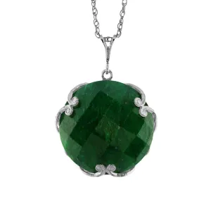 14K Solid White Gold Necklace w/ Checkerboard Cut Round Dyed Green Sapphire