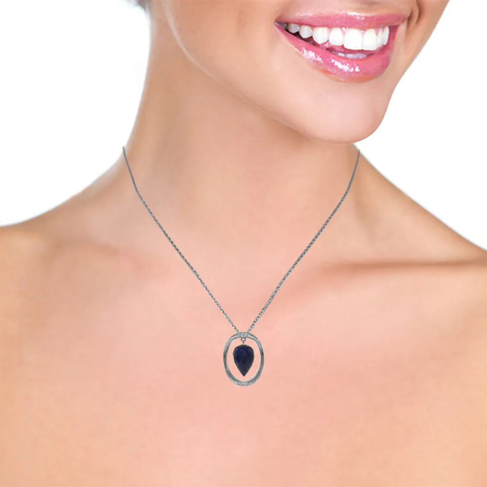 14K Solid White Gold Necklace w/ Diamonds & Briolette Pointy Drop Dyed Sapphire