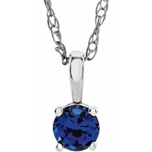 14K White 3 mm Natural Blue Sapphire Youth Solitaire 14" Necklace