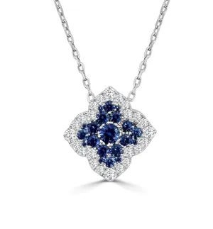 14K White Blue Sapphire and Natural Diamond 18 inch Necklace