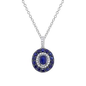 14K White Gold Blue Sapphire and Diamond Necklace