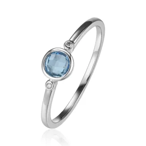 14K White Gold Blue Topaz And Diamond Stackable Ring