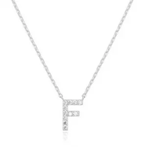 14k White Gold Created White Sapphire Initial F Letter Pendant Necklace Plated