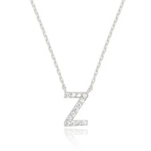 14k White Gold Created White Sapphire Initial Z Letter Pendant Necklace Plated