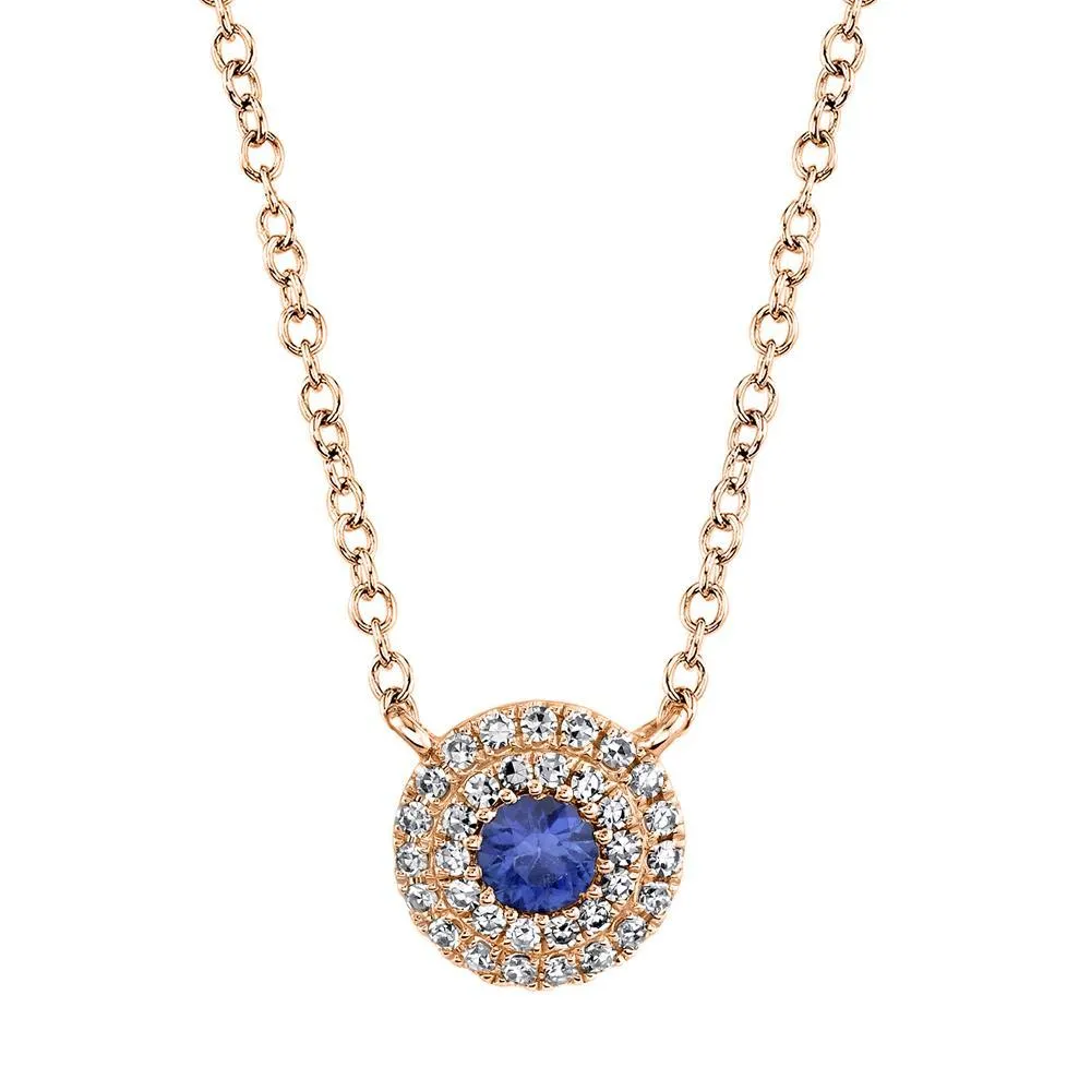 14K White Gold Diamond   Blue Sapphire Necklace