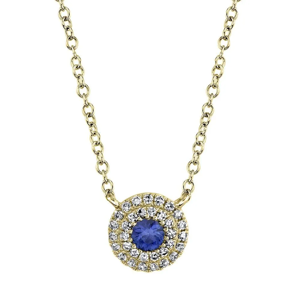 14K White Gold Diamond   Blue Sapphire Necklace