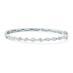 14K White Gold East/West Marquise Diamond Hinged Bangle Bracelet