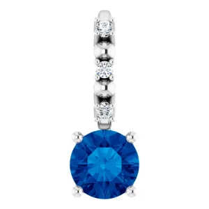 14K White Gold Imitation Blue Sapphire & .01 CTW Natural Diamond Charm/Pendant