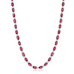 14K WHITE GOLD OVAL RUBY DIAMOND TENNIS NECKLACE