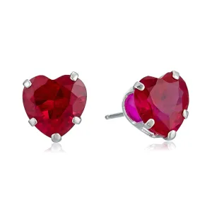 14k White Gold Plated 3 Carat Heart Created Ruby Stud Earrings