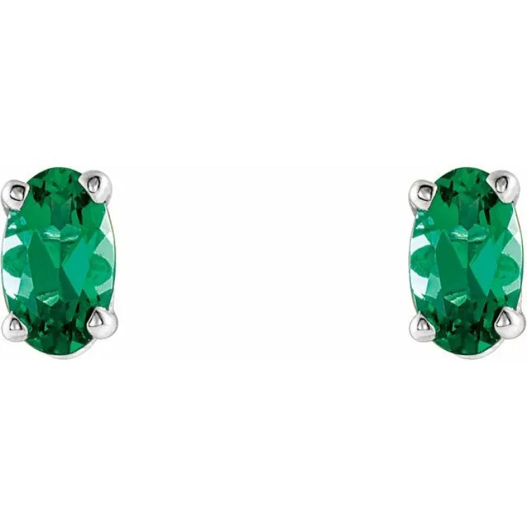 14K White Lab-Grown Emerald Earrings