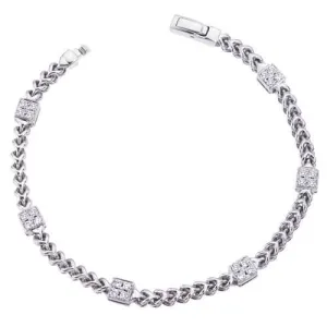 14K White Natural Diamond Station Bracelet